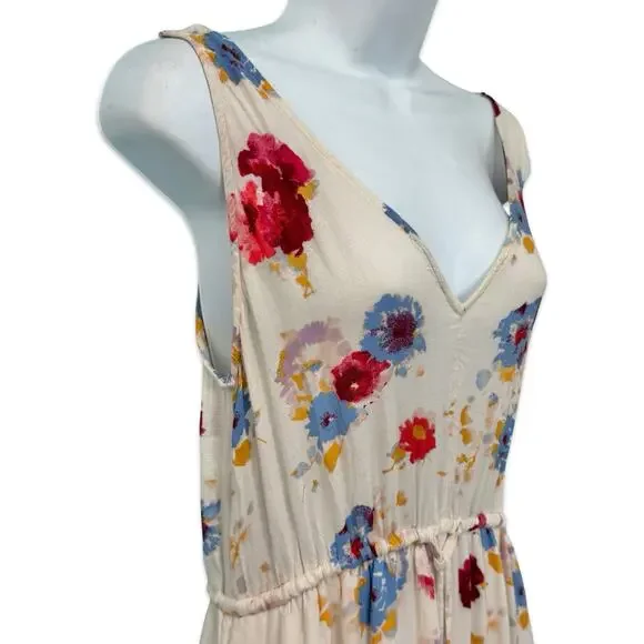 Lucky Brand Ivory Red Blue Floral Sleeveless Tie Waist V-Neck Maxi Dress size S - Picture 11 of 11